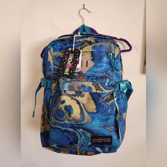 Jansport Backpack Main Campus Marble Mood Deep Lake Blues Greens NWT
